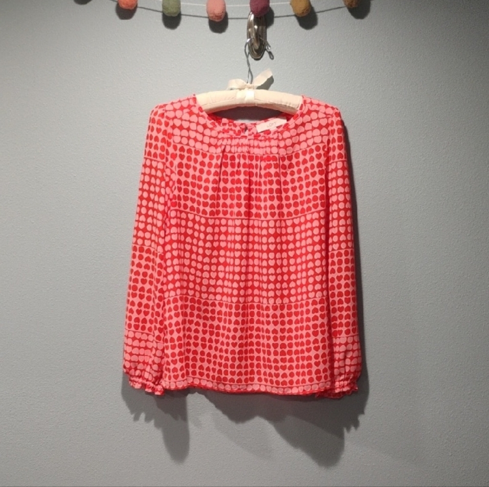 LOFT Coral Pink Dot-Print Long Sleeve Blouse
